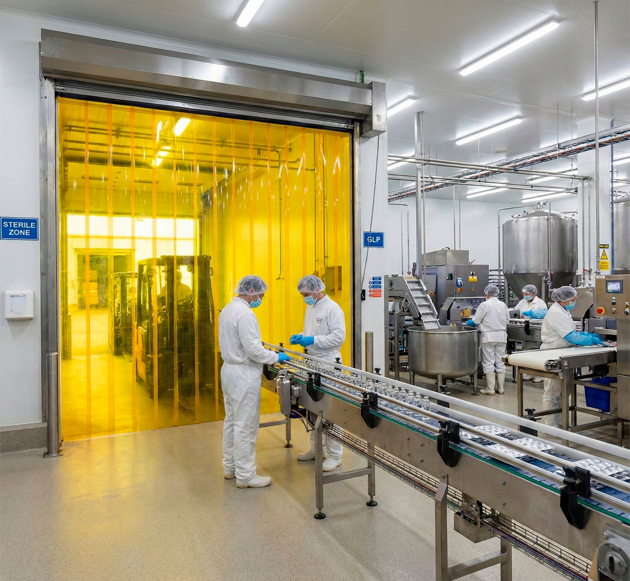 Ejemplo de instalación en industria alimentaria Separación de zonas en industria alimentaria con barrera antimosquitos