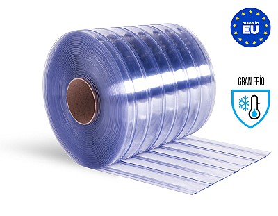 Rollo Lama PVC Flexible (50 metros lineales) 200x2mm Nervado Gran Fr&iacute;o Transparente Azulado